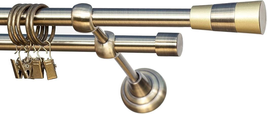 Metal Double Curtain Pole 16mm Set Antique Brass Doris 240 Cm