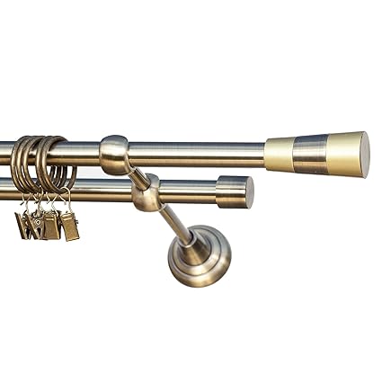 Metal Double Curtain Pole 16mm Set Antique Brass Doris 120 Cm