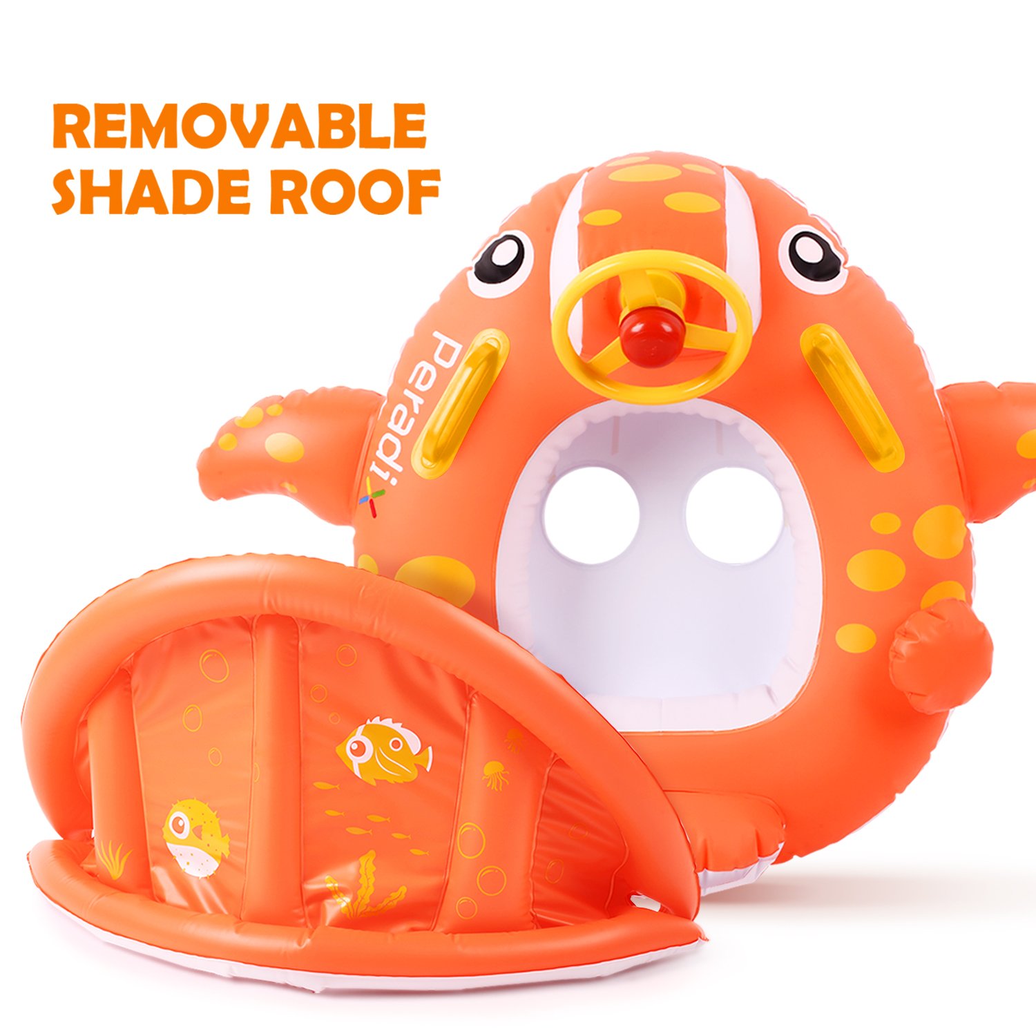 Baby Spring Pool Float with Canopy Sunshade, Whale Theme Infants Water Toys Inflatable Swimming Ring Pool Water Boat with Gift Sunhat and Sand Play Molds Toys for Toddlers Summer Activity