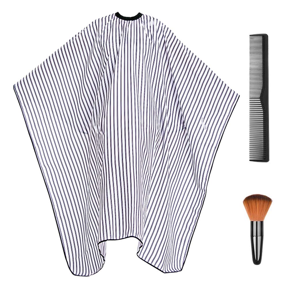 Professional Barber Cape Waterproof Salon Cape Haircut Apron with Carbon Comb and Neck Duster Brush, Hairdressing Hair Cutting Cover 3pcs, 55"x63" (Stripe) : Beauty