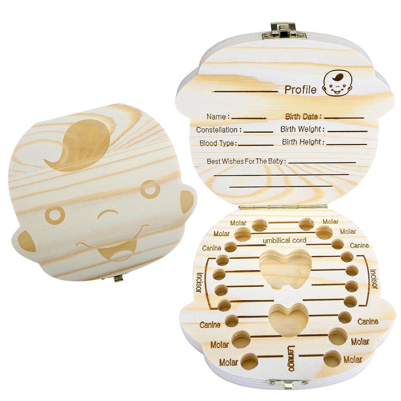 Baby Teeth Box, Yoption Child Milk Teeth Save Wooden Keepsake Souvenir Box, Customize Personalized Baby Tooth Box for Kids Boy&Girl (English, Boy)