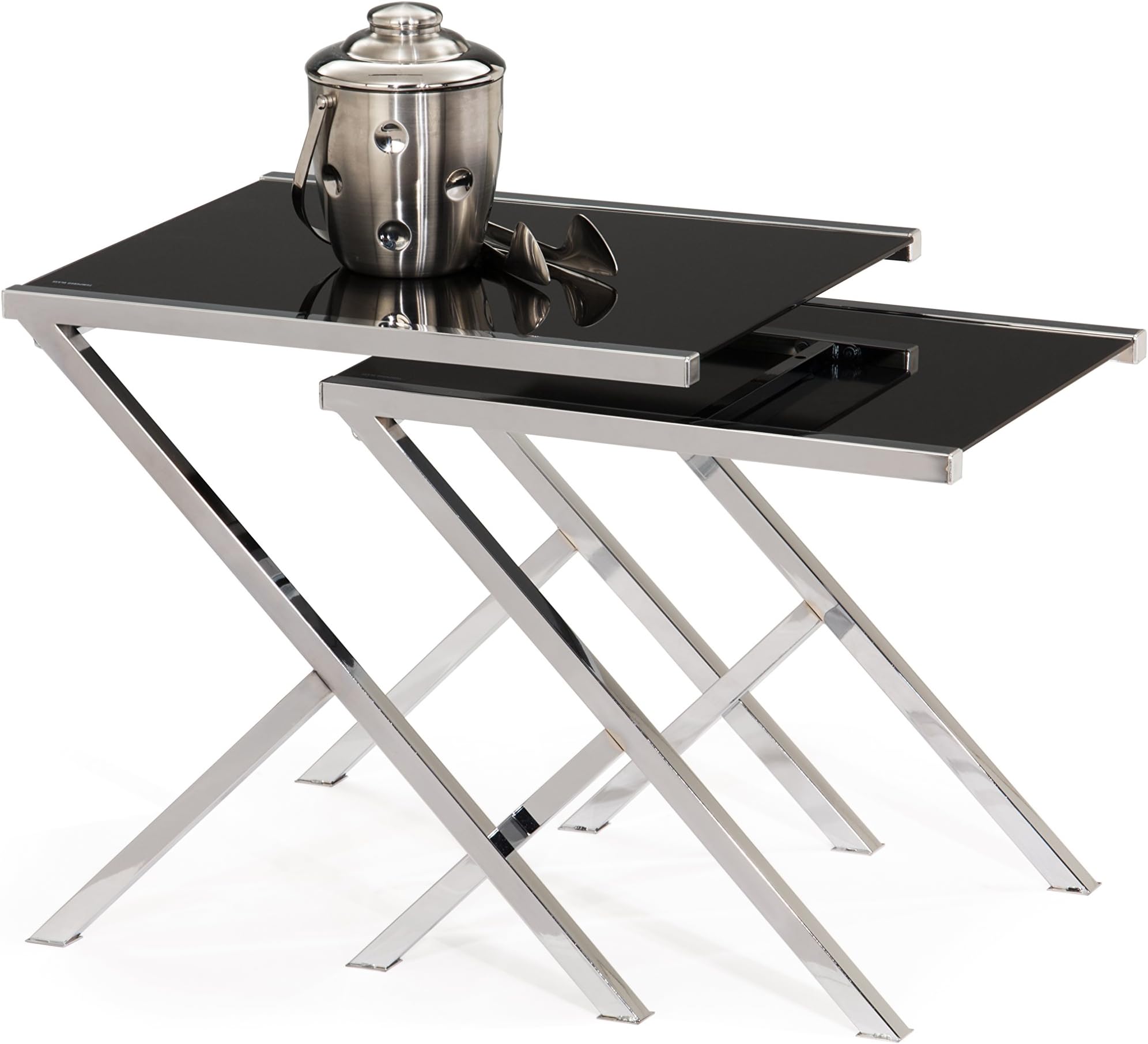 Leick Glass and Chrome 7's Nesting Table Set, Black