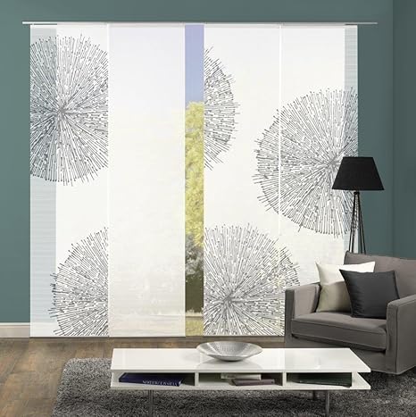 Vision S 94557-6007 | 4er-Set Schiebegardine Creston | halb-transparenter Stoff in Bambus-Optik | 4X 260x60 cm | Farbe: Stein