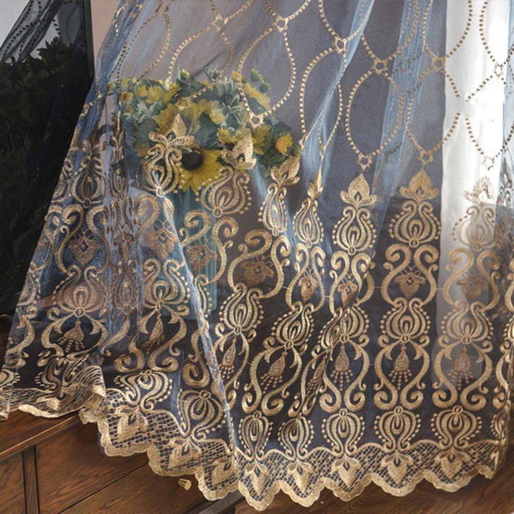 WPKIRA Indoor/Outdoor Balcony Window Treatments Floral Embroidered Rod Pocket Top Window Curtain Sheer Panels Tulle Voile Door Window ROM Curtain Drape Sheer Scarf Living Room 1 Panel W75 x L84 inch