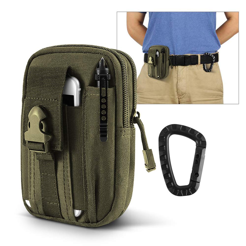 AIRSSON Universal Tactical Molle Pouch EDC/EMT Gear Tool Gadget Belt Outdoor Waist Bag Pocket Organizer with Cell Phone Holster for iPhone X Samsung S8 & Less Than 6.2" Smartphone+Carabiner (Green)