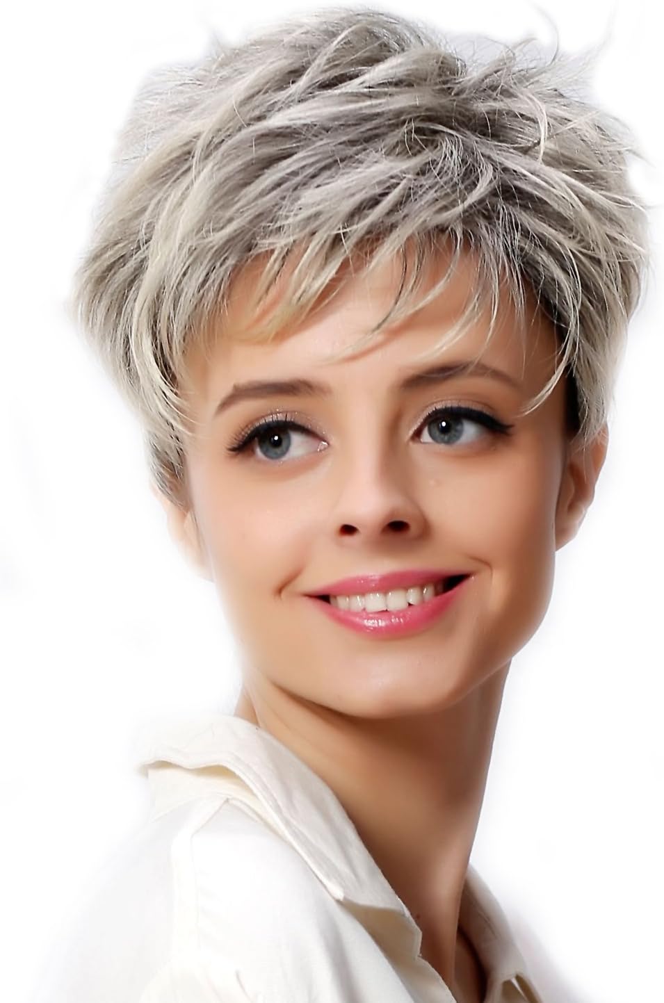 Fouriding Women's Sexy Short Grey Wig Bob Ladies Synthetic Heat Resistant Halloween Cospaly Costume Ladies party Fancy Dress Hair Wigs Hairpiece for Women Lady