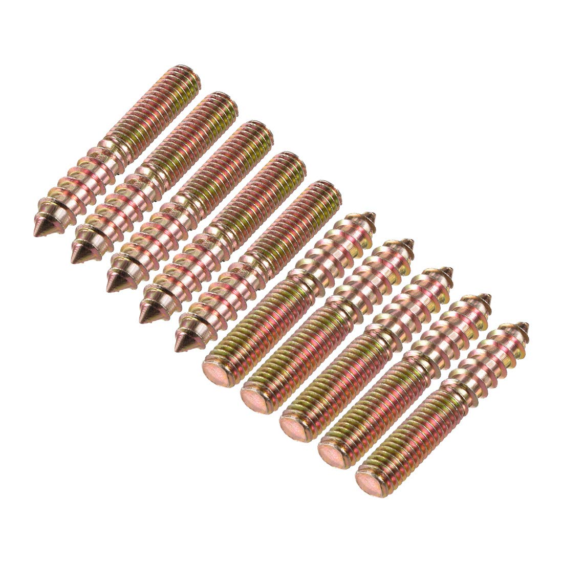 sourcing map M8 Hanger Bolts Length 1-7/8"(48mm) Double Headed Bolts Self-Tapping Screw 8mm Wood Joint Furniture Legs 10pcs