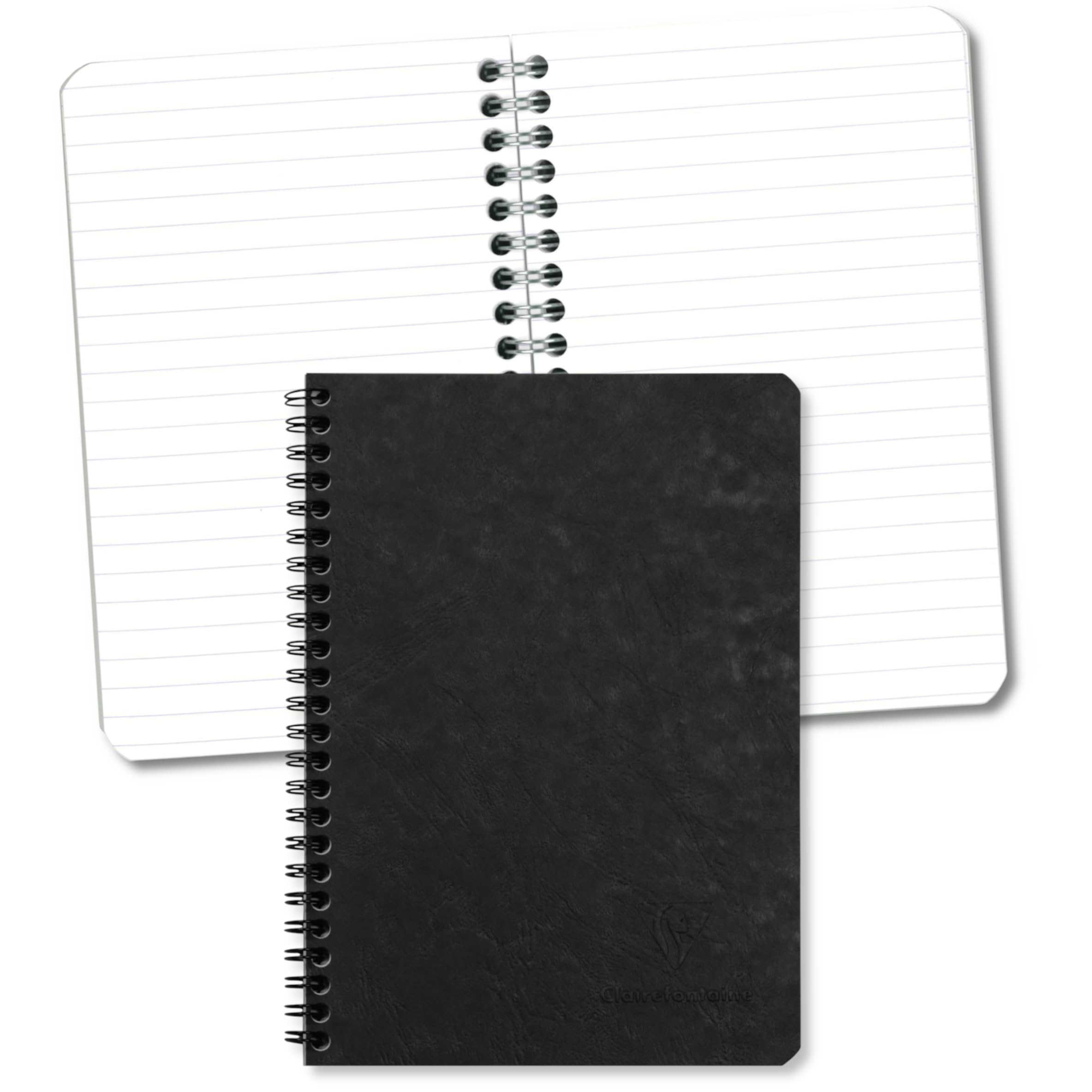 Clairefontaine 785361C Age Bag Collection A Black Spiral Notebook - A5 14.8x21 cm - 100 Ruled Pages - White Paper 90 g - Glossy Leather Grain Card Cover