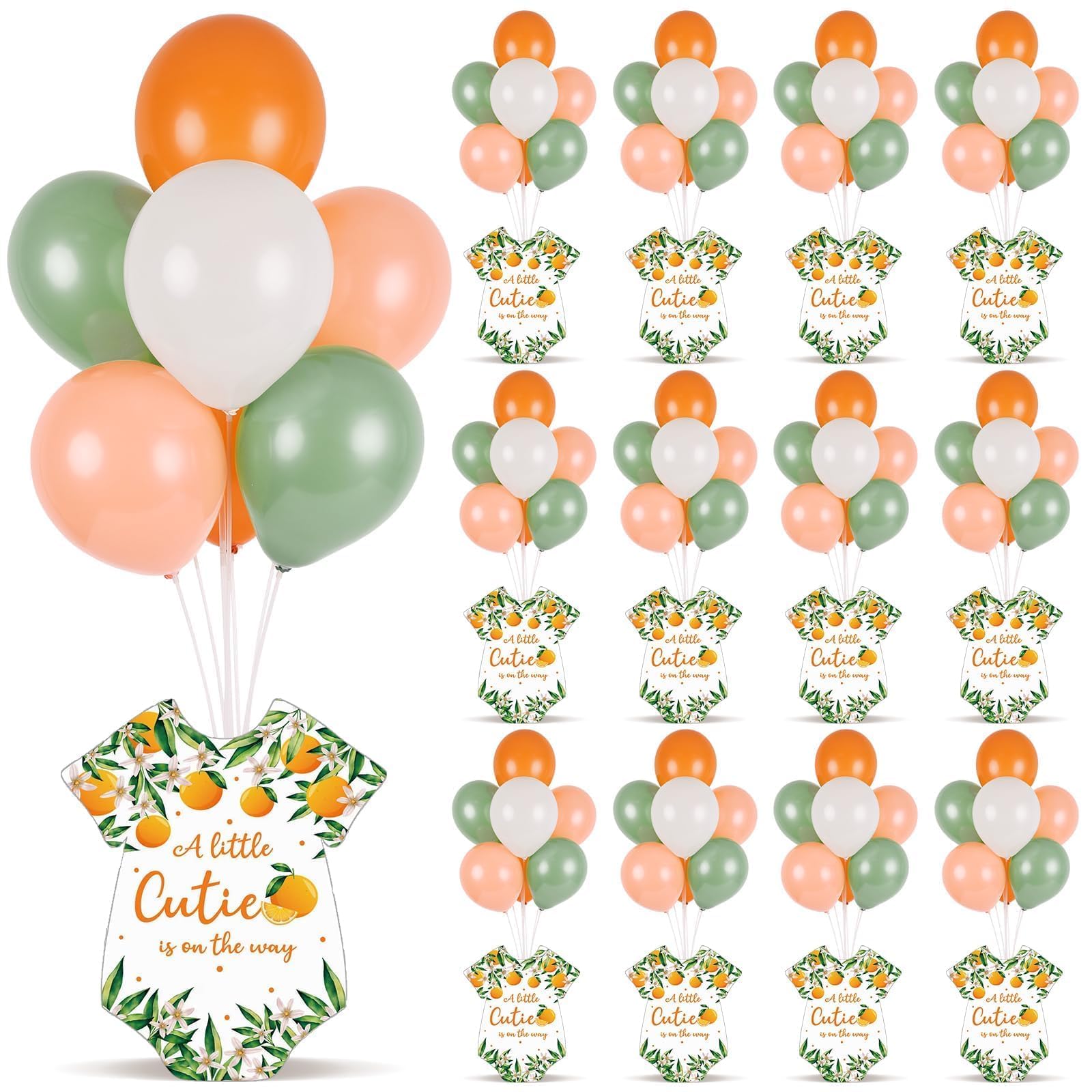 Photo 1 of 12 Sets Little Cutie Baby Shower Balloon Stand Kit for Table Little Cutie Centerpieces with Balloon Cute Orange Theme Party A Little Cutie is On The Way for Boys Girls Birthday Party Supplies