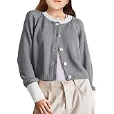 Girls Cardigan Sweater Kids Color Block School Uniforms Button Down Long Sleeve Knit Tops Tweens Winter Clothes