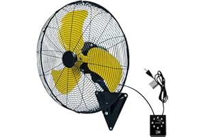 AZOUTDOOR Wall Mount Fan, 20In Oscillating Wall Fan with 7000CFM, 3-Speed, Upgrade Motor High Velocity Industrial Fans for Commercial, Garage, Residential and Patio Use, Yellow