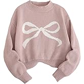 SOLY HUX Girl's Cute Bow Sweaters Kids Crew Neck Long Sleeve Fall Winter Pullover Sweater Jumper Tops