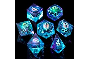 YEMEKO Beholder'S Eye DND Dice- Dragon Eye Liquid Core Sharp Edge Handmade Dice Set for Dungeons and Dragons Ttrpg, Multi-Sided RPG Polyhedral Resin Roleplaying(Green Purple)