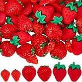 SUNNYCLUE 60pcs 1 Box 3 Styles Strawberry Resin Charms Strawberry Cabochons Cute Imitation Red Fruit Flatback Food Decoden Decoration for Jewelry Making Scrapbooking Embellishment DIY Crafts