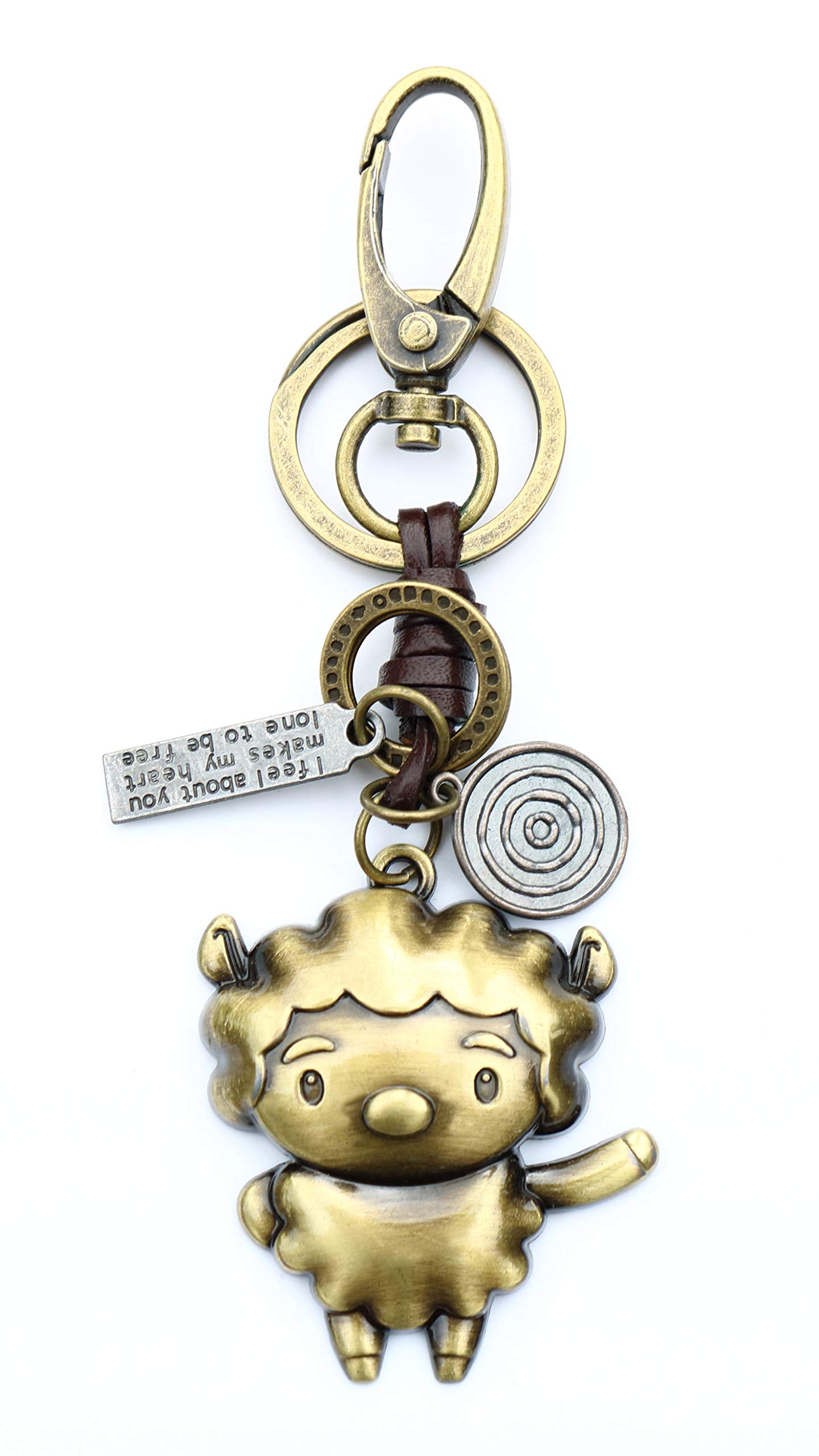 AuPra Funny Sheep KeyRing Gift Idea Women & Men Leather New Home Vintage Animal Lovers KeyChain | Mum & Dad Novelty Friendship Charm Key Ring Present | Girl & Boy Cute Best Friend Mini Pendant