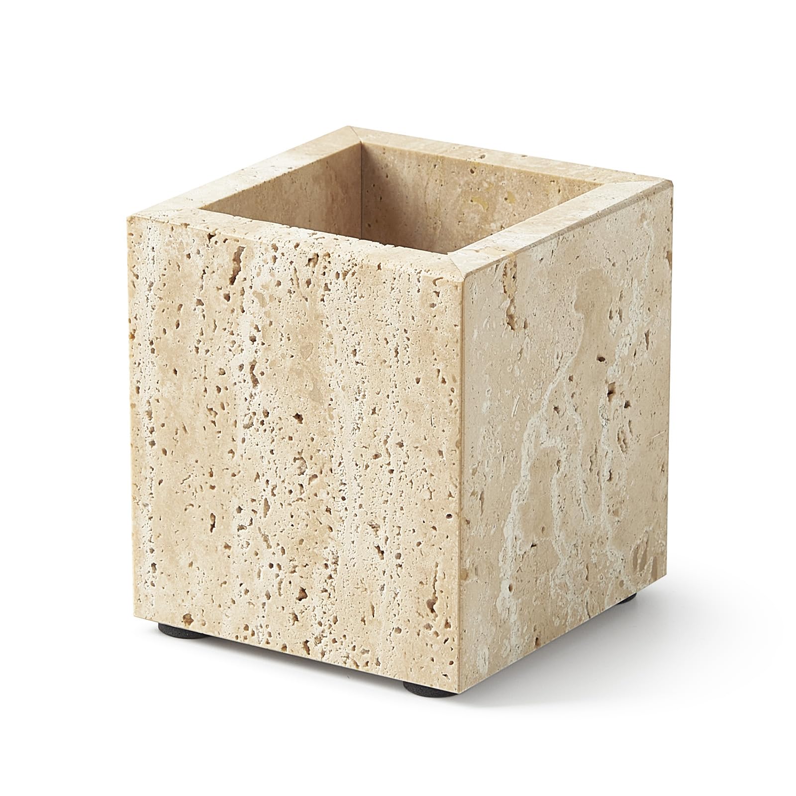 Photo 1 of Real Natural Travertine Marble Toothbrush Holder & Pen Holder & Makeup Brush Holder & Utensil Holder, Genuine Stone Rectangular Bathroom Tumbler Cup, Durable Office & Home Countertop Organizer