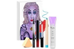 Honlley Halloween Ursula Makeup Kit Costume Women Costume Women - The Little Mermaid Villain Cosplay Set with Light Purple Face Body Paint, Blue Eyeshadow, Eyeliner, Lipstick | Sea Witch Accessories