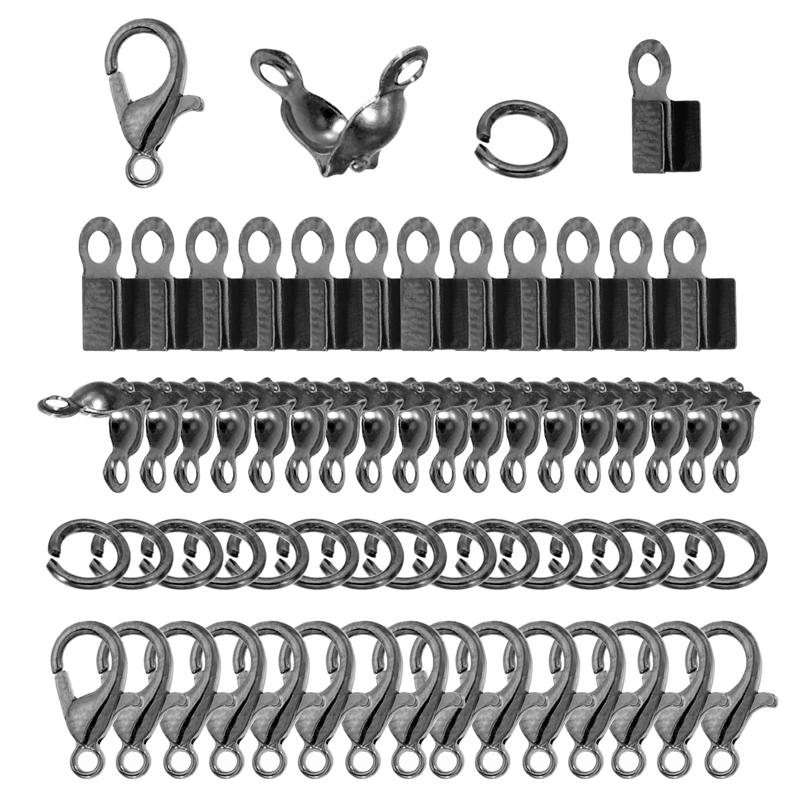 PATIKIL Jewelry Making Accessories Set, 50 Lobster Clasps 150 Bead Tips, Knot Covers, Open Jump Rings, Fold Over Cord End Caps, Black