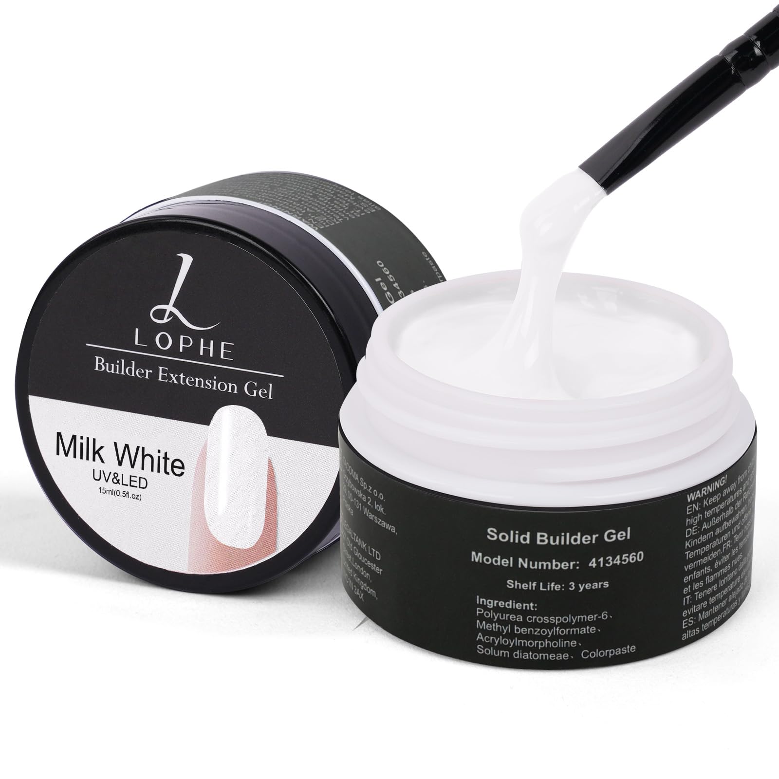 LOPHE Builder Nail Gel Kit, Hard Gel Builder for Nail Extension, White Non-Stick Hand Nail Extension Gel for Carving Patterns, LED UV Nail Builder Gel For Nails Strengthen Nail Manicure, 15ML