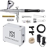 SprayMagic Airbrush Kit with Air Compressor, Dual-Action Air Brush Gun Painting Set, Gravity Feed Airbrush Spray Gun Kit for Nails, Model Cars, Tattoo, Art Gifts