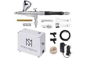 SprayMagic Airbrush Kit with Air Compressor, Dual-Action Air Brush Gun Painting Set, Gravity Feed Airbrush Spray Gun Kit for Nails, Model Cars, Tattoo, Art Gifts