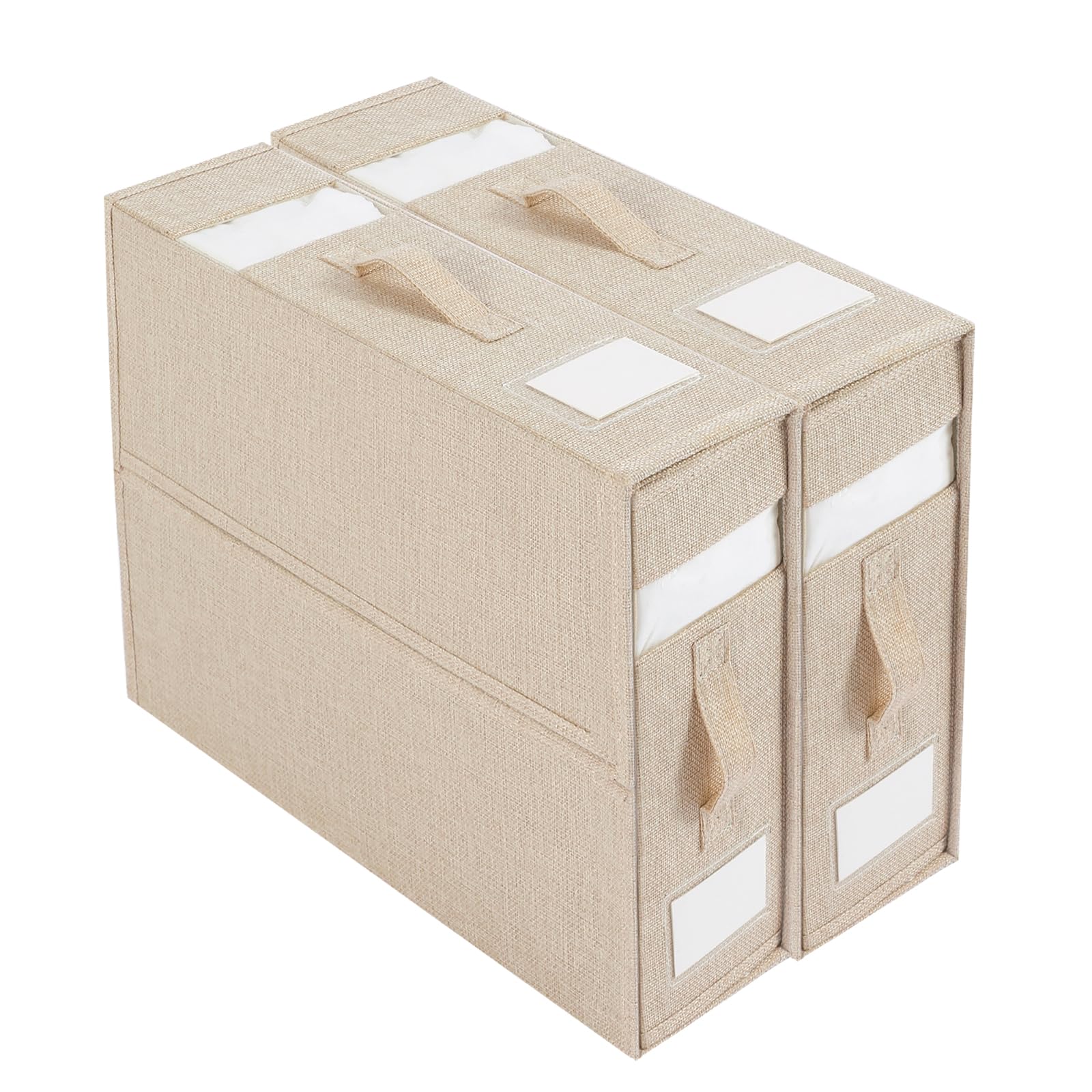 Bed Sheet Organiser, Foldable Closet Organizer for Under Bed, Folding Bedding Cover Storage Bag Box, 2 Visual Windows Closet Containers and Organizers for Sheets, Blankets, Clothes (Beige 2 Pack)