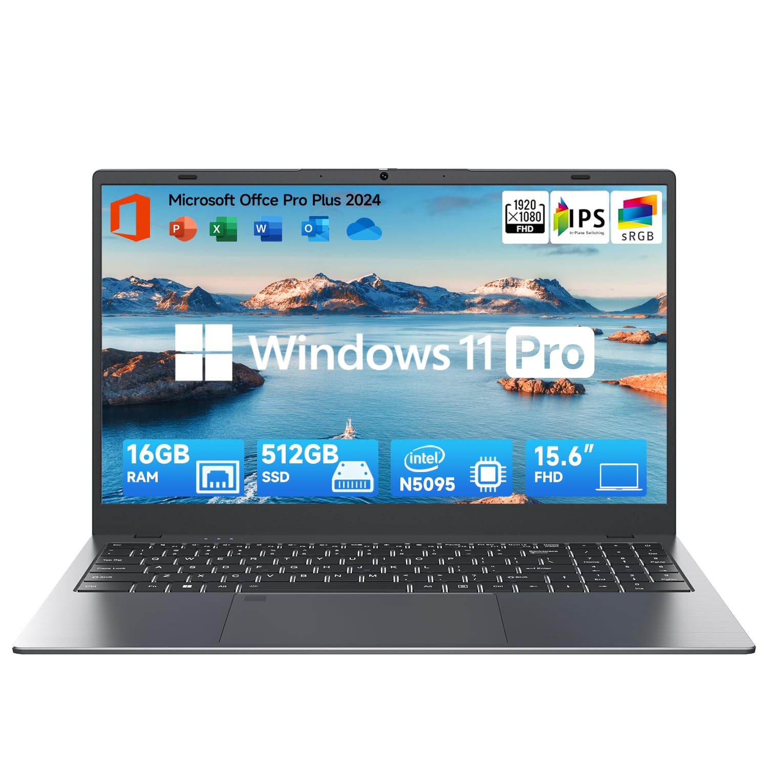 Photo 1 of BLUEING 15.6 Inch Laptop-Computer with MS Office, 12th Gen Intel Quad-Core N5095, 16GB RAM 512GB SSD (Expandable to 2TB), Win 11 Laptop, Backlit, Fingerprint, Type-C, HDMI, USB3.2, BT5.0, WiFi 5G
