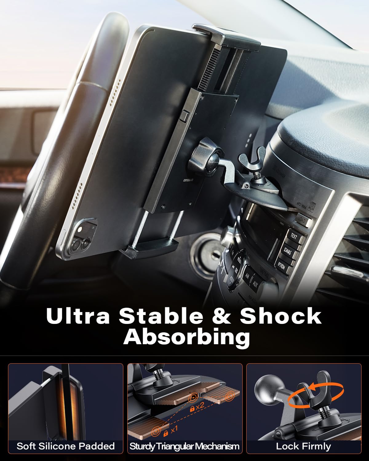 APPS2Car for Sturdy iPad Holder for Car CD Slot Tablet Mount, 2-in-1 Universal 4.7-11
