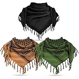 3 Pieces Military Shemagh Tactical Desert Scarf Cotton Keffiyeh Fringe Scarf Arab Plaid Head Wrap Scarf for Women Men