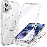 RIASOLIN for iPhone 16 Plus Case with Invisible Magnetic Stand, Compatible with Mag-Safe Military-Grade Protection with Built-in Screen Protector, Shockproof Phone Case for Women Men, Clear