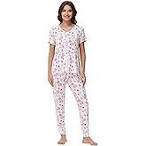 BambooBud Pajamas for Women Short Sleeve Top Jogger Pants Sleepwear Viscose from Bamboo Pjs with Pocket S-XXL