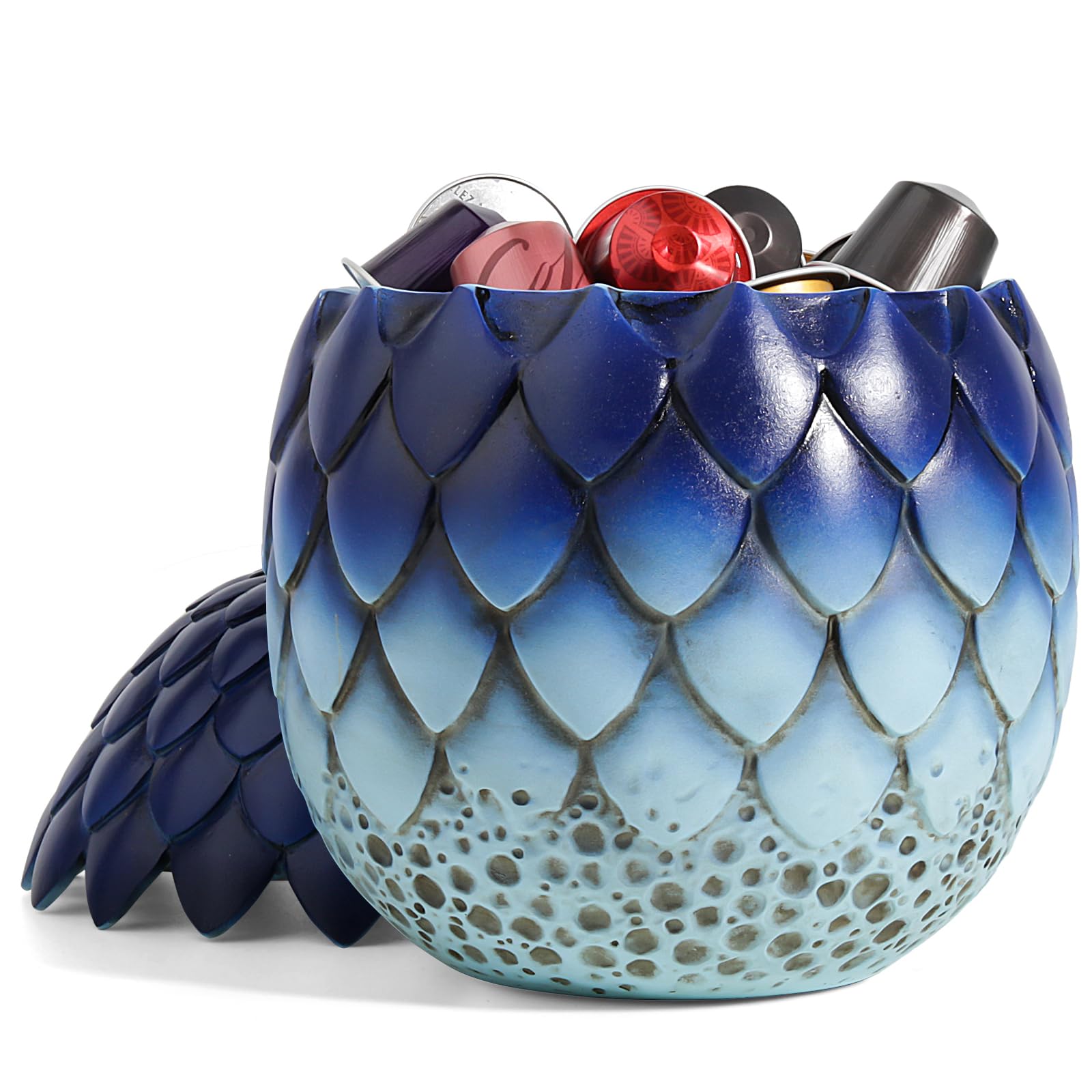 Photo 1 of ehuoyan Large Halloween Candy Bowl Extra Large Dragon Egg Dish for Keys and Decorations Indoor Halloween Decor Blue