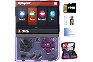 AMPOWN Miyoo Mini Plus Handheld Game Console 3.5 inch Classic System Retro Video Games Consoles Portable Rechargeable Hand Held 64G with Case (Purple)