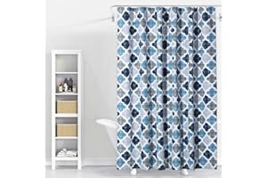 CAROMIO Shower Curtain, Geometric Quatrefoil Patterned Modern Poly-Cotton Farmhouse Fabric Shower Curtain for Bathroom, Navy/Blue/Grey, 72x72 Inches