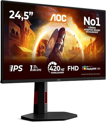 25G4KUR 25 Zoll FHD USB Hub Gaming Monitor, 420Hz, Fast IPS Panel, 0.5ms GtG, HDR400, G-Sync Compatible, Höhenverstellung,(1920x1080 HDMI 2X 2.0 DP 1x 1.4) Schwarz