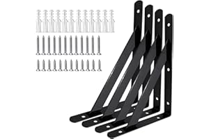 Medach Heavy Duty Shelf Brackets, 10 in X 6 in, for 4 6 8 12 16 20 Inch Black Powder-Coated Shelf Brackets, Wall Mount Floating Shelf Bracket 4 Pack, L Brackets for Wood