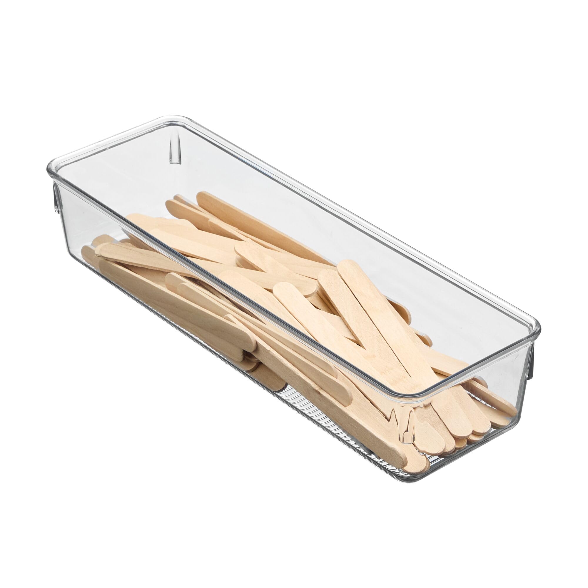 iDesign Linus Organiser Tray, Small Plastic Drawer Insert, Works Well as Accessories Organiser, Clear, 8.1 x 25 x 5.1 cm