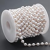 UMAOKANG 32.8 Feet Faux Pearl Brass Chain for Jewelry Making 6mm Pearl Beads Chains Bulk for DIY Necklace Bracelet Choker Jewelry Making Chains