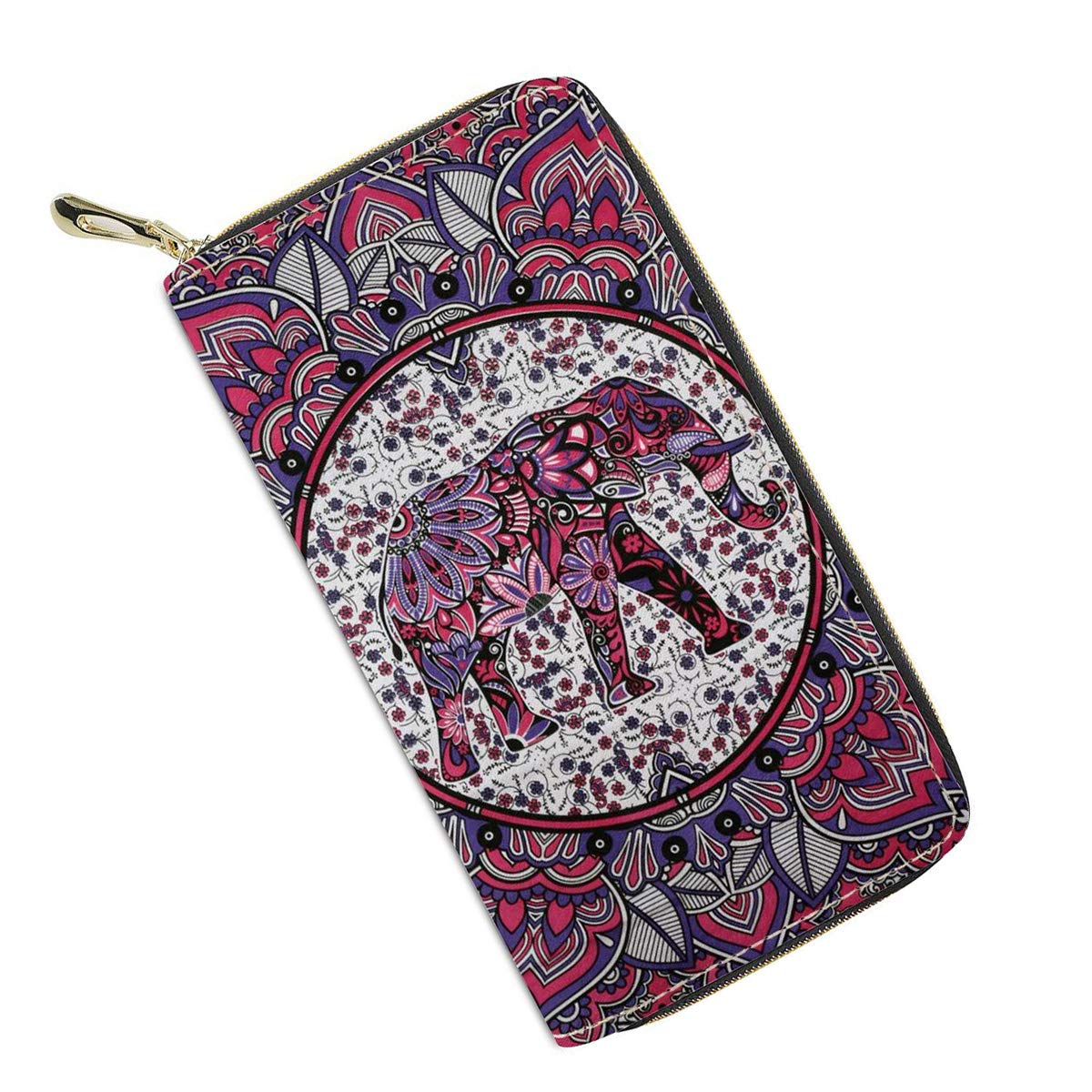 spArt Indian Mandala Elephant Pattern Long Clutch Wallet Purse Gift for Women Zipper Around iPhone Cards Holder