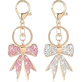 Tweruna 2 PCS Bow Keychain with Rhinestone, Gold Pink Bow Bag Charm for Women, Sparkly Bows Purse Charm for Key Purse Bags Handbags Accessories