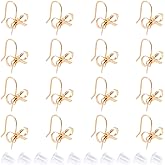SUPERFINDINGS 24Pcs Bowknot Stud Earrings Brass Stud Earring Findings Golden Bow Tie Earring Findings with Loop with 40Pcs Plastic Ear Nuts for Dangle Earring Jewelry Making
