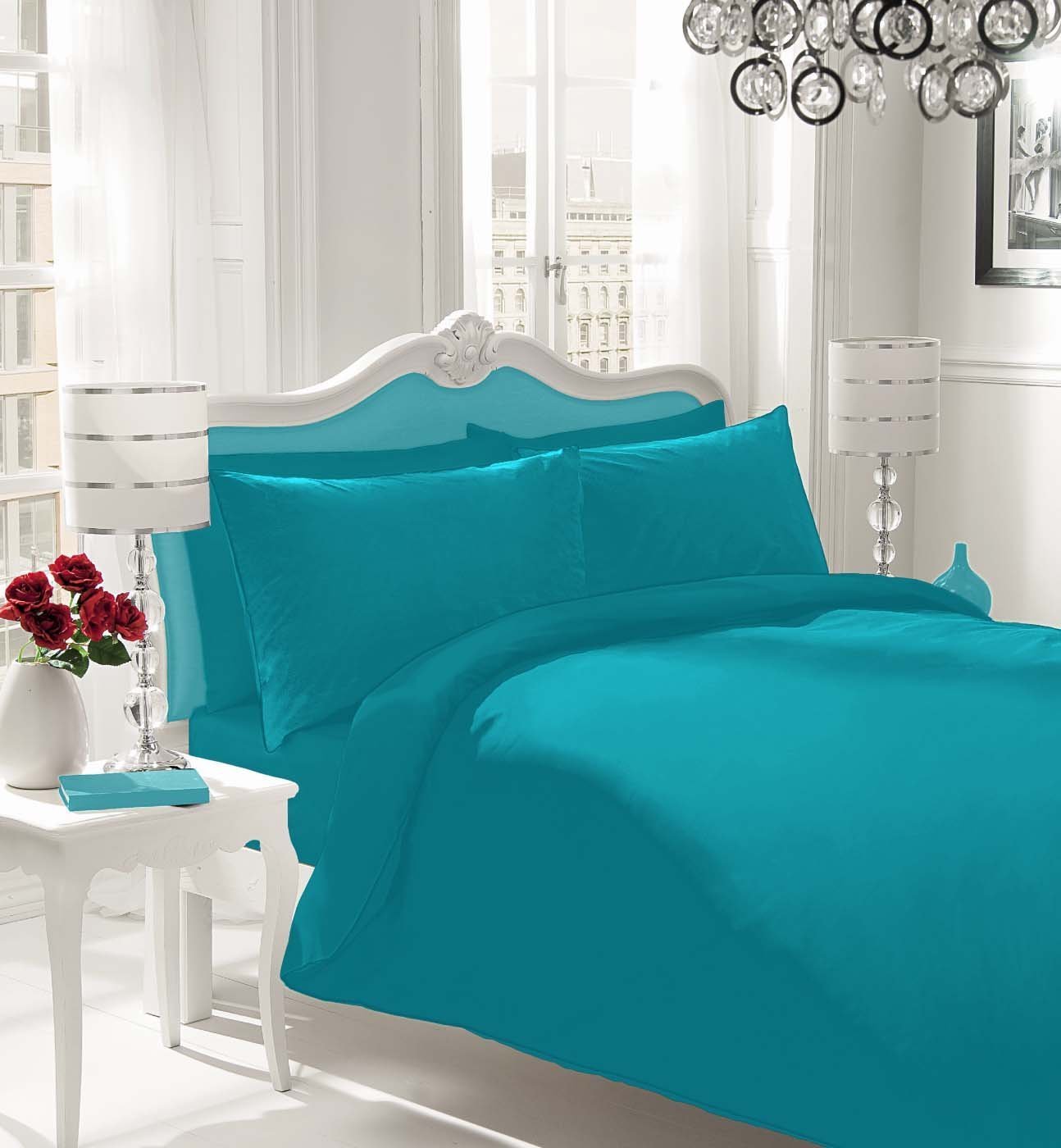 Marilyn Bed and Bath Pollycotton Duvet Set Available In and Sizes (Teal, Double)
