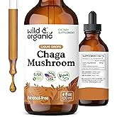 Wild & Organic Chaga Mushroom Drops - Immune Support with Chaga Extract - Liquid Mushroom Supplement for Immunity - Vegan, Sugar & Alcohol-Free Tincture - 4 fl oz