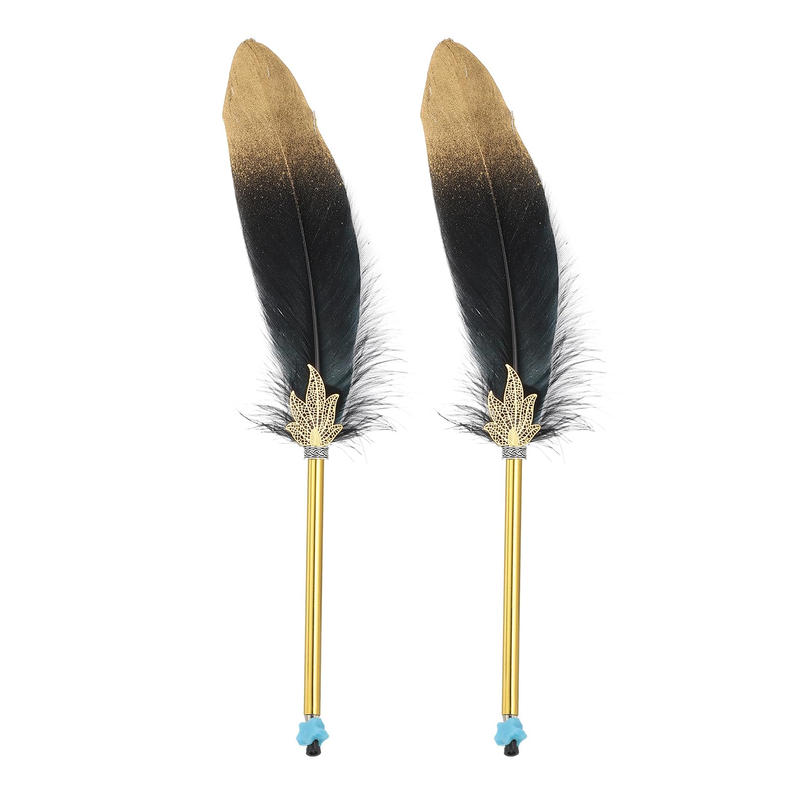 PATIKIL Feather Ballpoint Pen, 2 Pcs 0.5mm Fluffy Vintage Ink Quill Pen Refined Plated Rod Quill Pen for Office Supplies Calligraphy Writing Signature Guest Wedding Gift, Black
