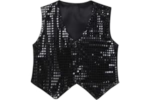 Aiihoo Kids Boys Glittery Sequin Vest Top Jazz Latin Hip Hop Street Rock Disco Dancing Stage Performance Clothes