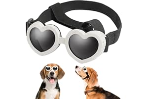APOSU Small Dog Sunglasses Adjustable Pet Goggles UV Protection Puppy Heart Shape Anti-Fog Sunglasses for Small to Medium Dog (White)