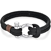 BIYONGDE Mens Womens Nautical Sailor Rope Bracelet, Two-row Friendship Bracelet with Steel Screw Anchor Shackles
