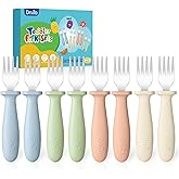 DRKIO 8 Pieces Toddler Forks Set - Baby Forks with Silicone Handle Children safe 18/8 Stainless Steel Toddler Utensils Set for Self Feeding Kids Silverware Anti-Choke Design Food Grade Dishwasher Safe