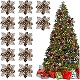 Vanleonet 12 PCS Christmas Glitter Artificial Poinsettia Flowers, Christmas Flowers Decorations, Glitter Poinsettia Tree Orna