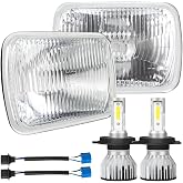 IHNZCB 7X6 Inch H6054 Glass Square Headlight Housing + H4/9003 High Low Beam Bulbs for Cars,Truck and Van,Halogen Sealed High Low Dual Beam,OEM Style Original Classic Look Conversion Assembly Pair Kit